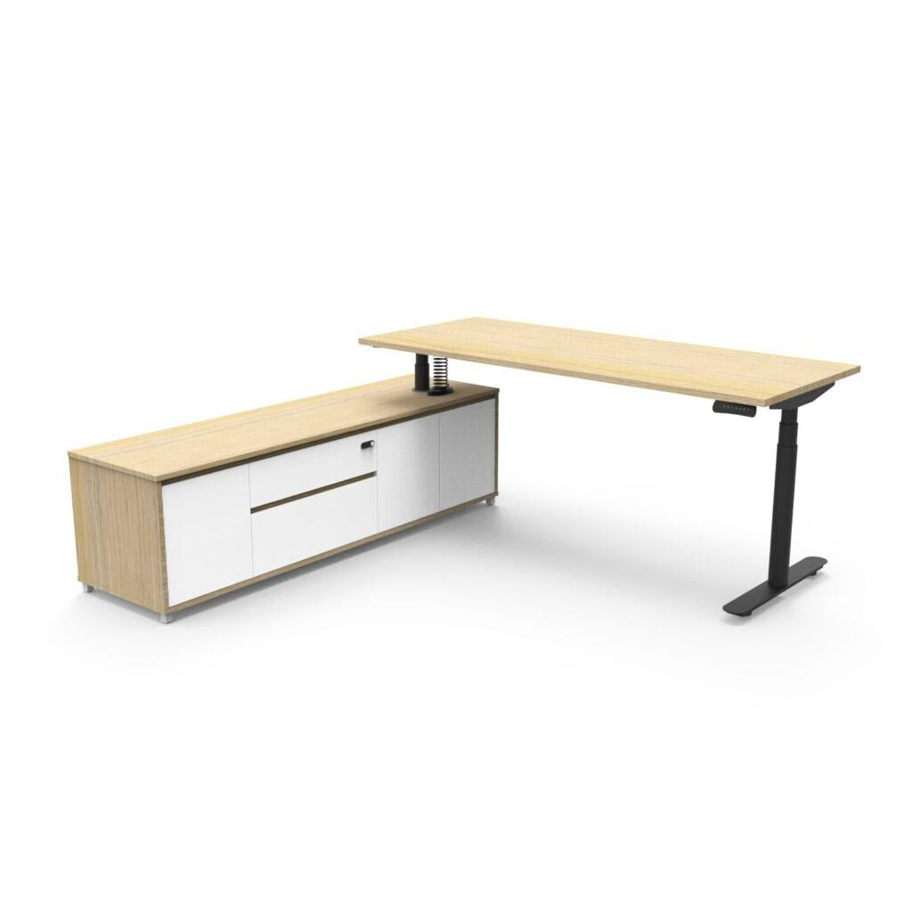 Halo (Round Legs) Electric Height Adjustable Executive Desk & Cabinet-Elite Office Furniture