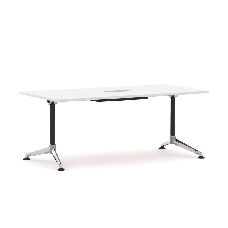 Modulus Boardroom Table Single Span, Single Post Collar Leg with Power RailPoles with Polished Alloy Feet