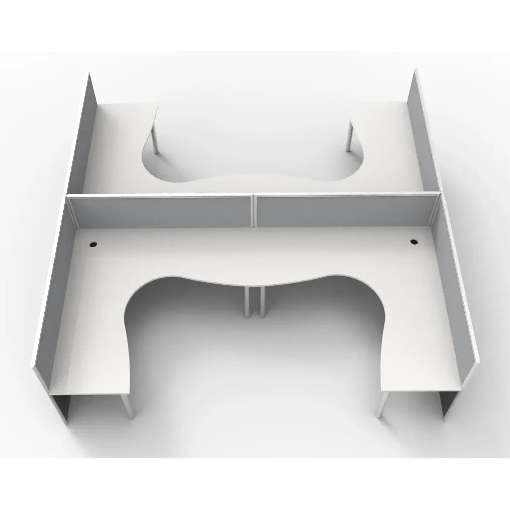 Rapid Screen 4 Person Corner Workstation - Set Up As Per Plan (1500x1500, White top, grey screen, white legs)-Elite Office Furniture