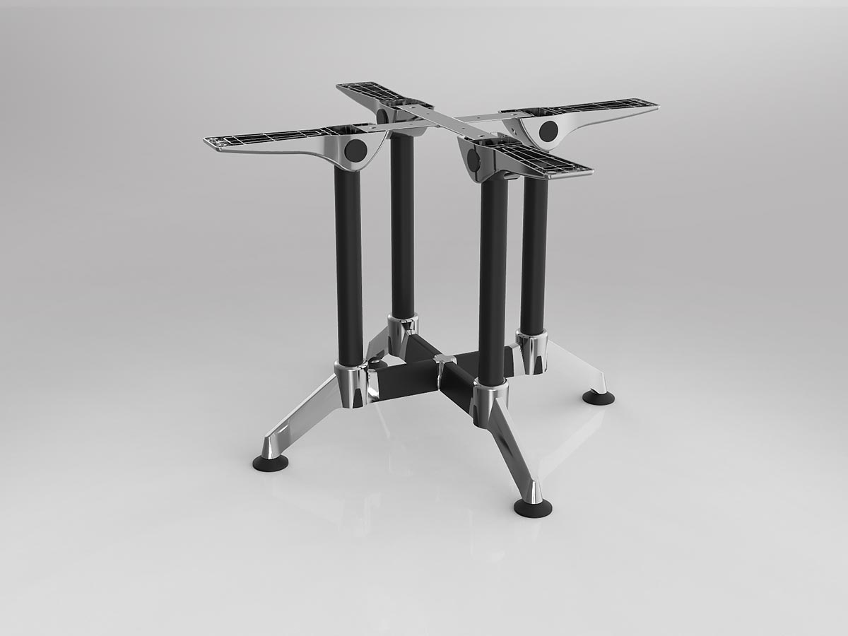 Modulus Table Four Post Collar Pedestal Frame: R1000-1300mm or SQ900-1200mm - Black Poles with Polished Alloy Feet
