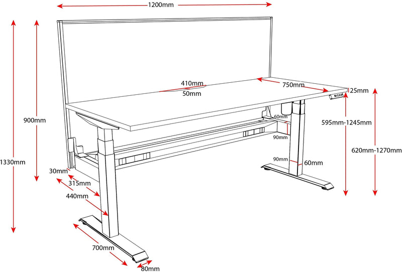 Boost Light Electric Height Adjustable Single Sided Workstation