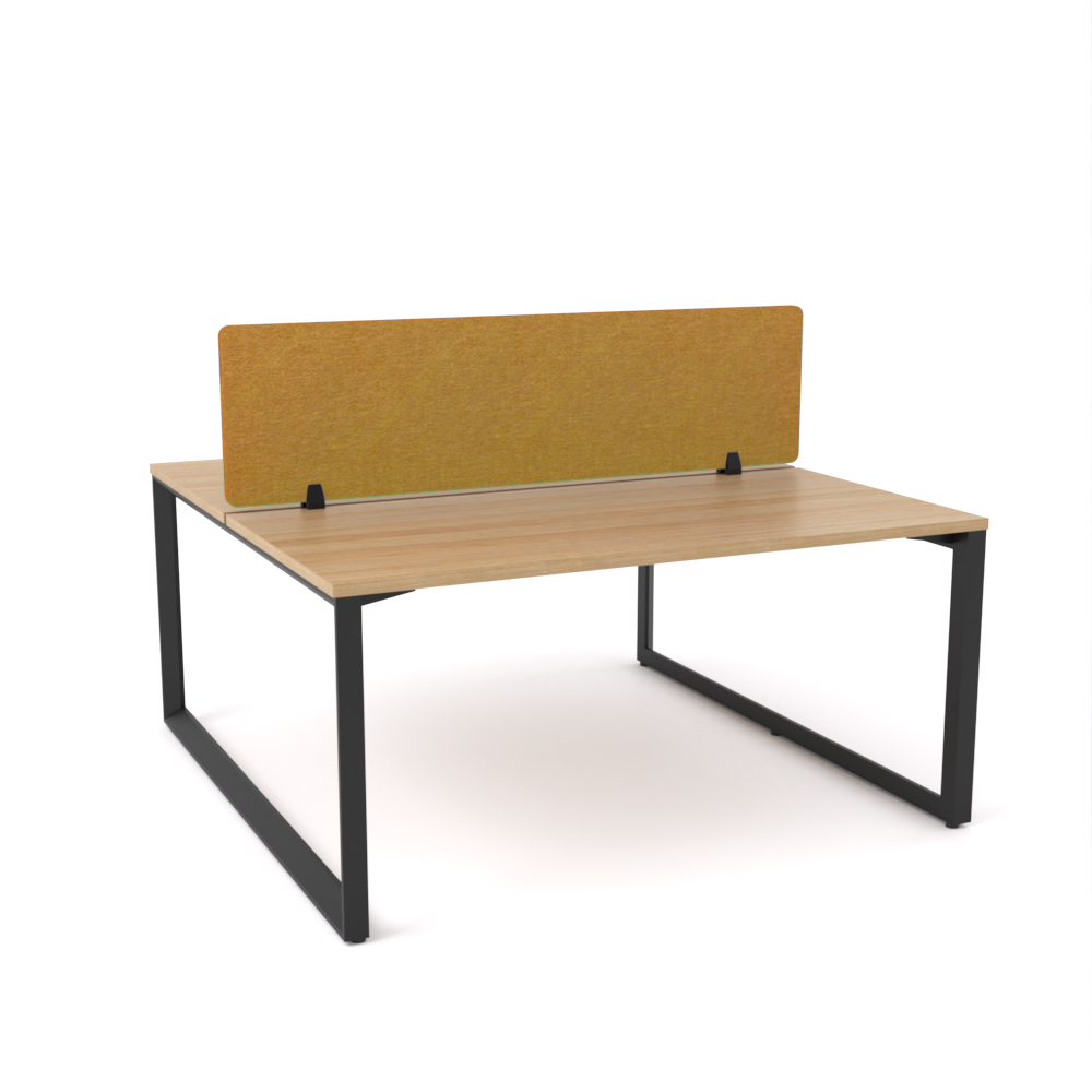 California Office Workstations (Loop Legs) 2-User Double-Sided Desk With AcoustiQ Screen (Golden Yellow Screen)