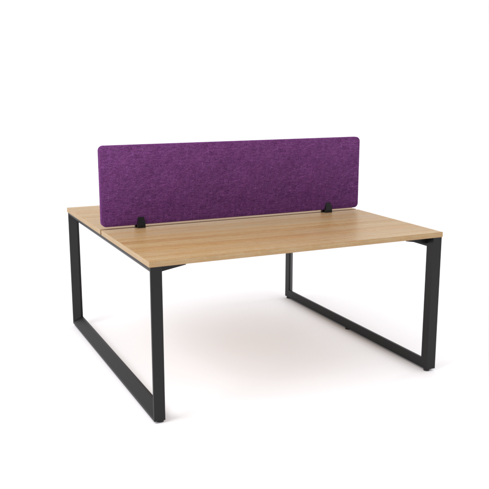 California Office Workstations (Loop Legs) 2-User Double-Sided Desk With AcoustiQ Screen (Purple Screen)