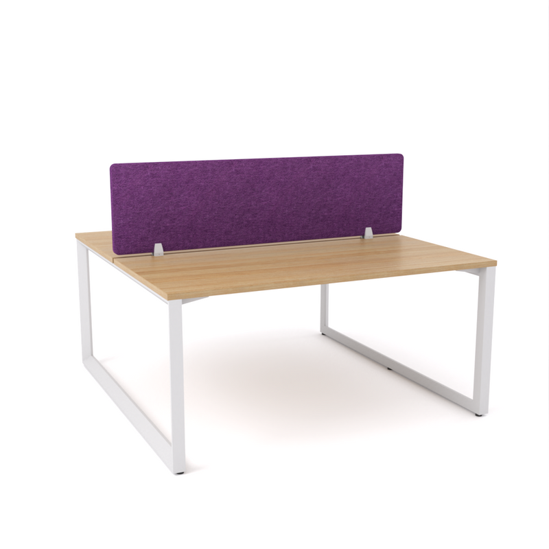 California Office Workstations (Loop Legs) 2-User Double-Sided Desk With AcoustiQ Screen (Purple Screen)
