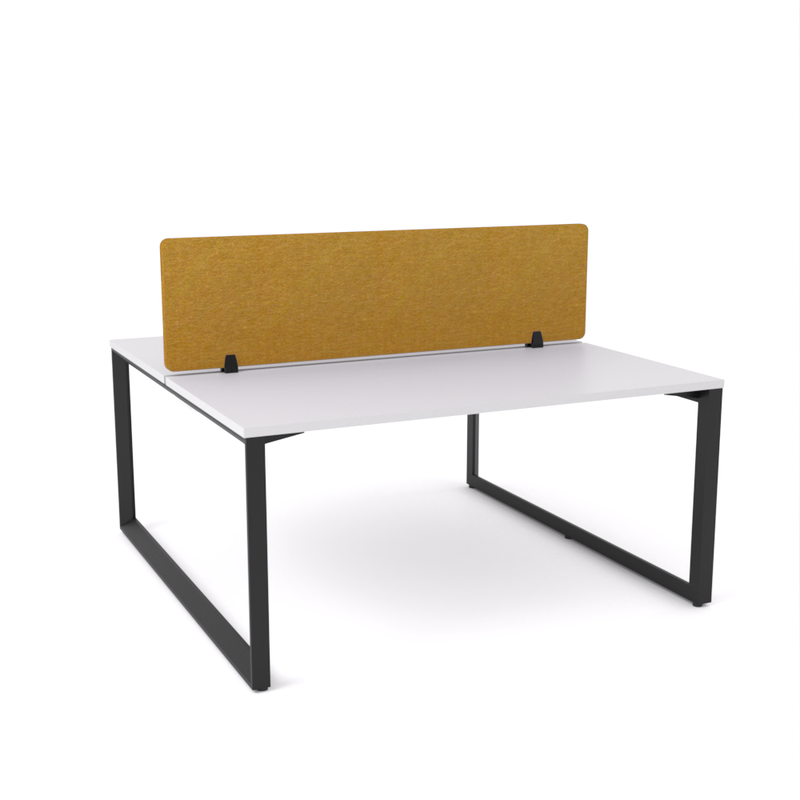 California Office Workstations (Loop Legs) 2-User Double-Sided Desk With AcoustiQ Screen (Golden Yellow Screen)