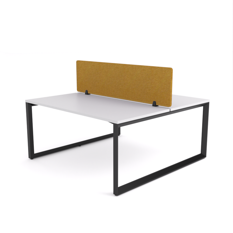 California Office Workstations (Loop Legs) 2-User Double-Sided Desk With AcoustiQ Screen (Golden Yellow Screen)