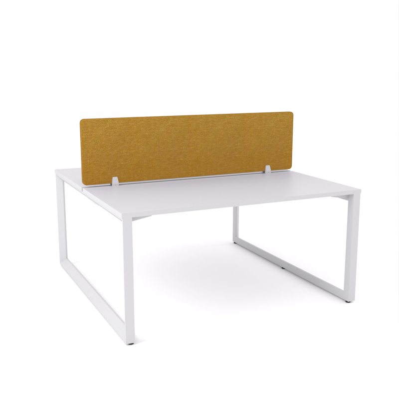 California Office Workstations (Loop Legs) 2-User Double-Sided Desk With AcoustiQ Screen (Golden Yellow Screen)