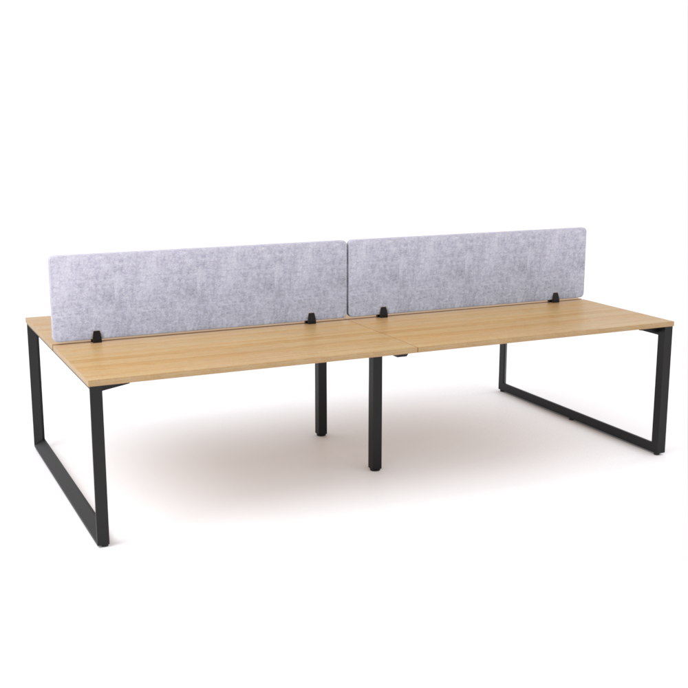 California Office Workstations (Loop Legs) 4-User Double-Sided Desk With AcoustiQ Screen (Marble Gray Screen)