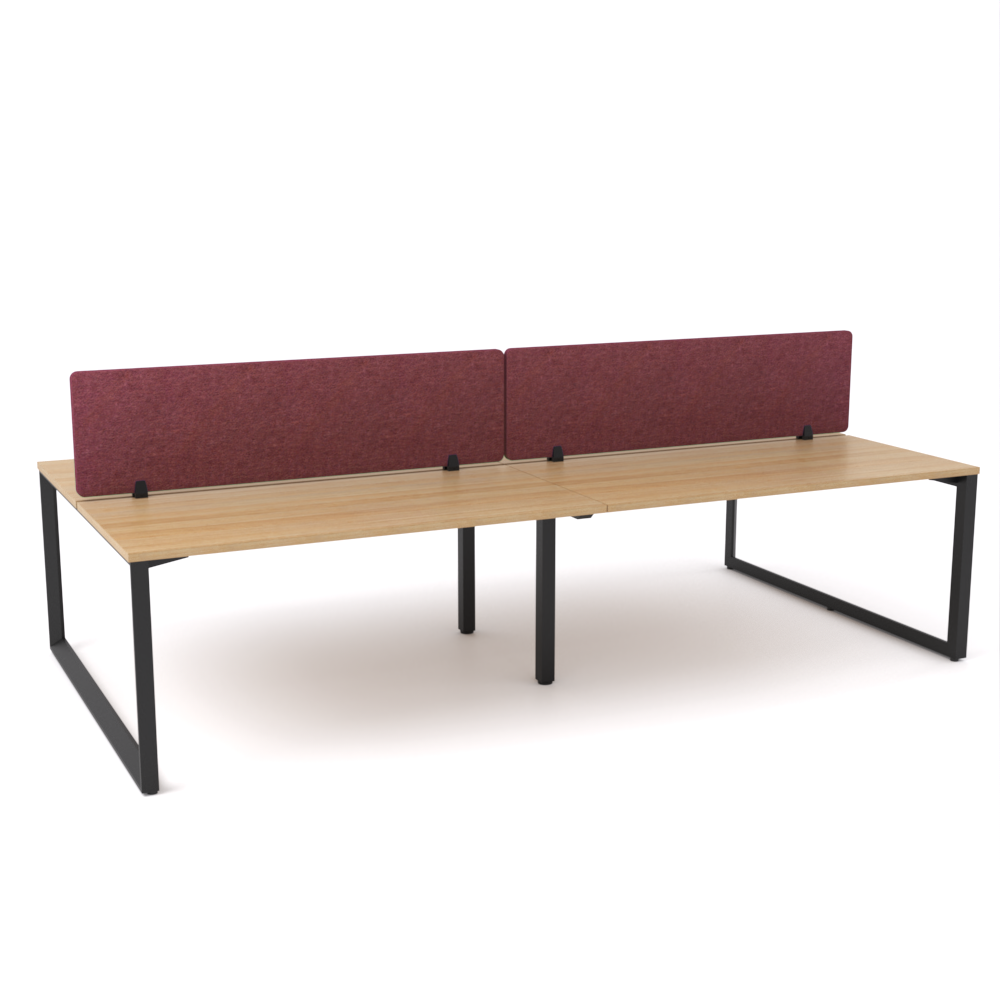 California Office Workstations (Loop Legs) 4-User Double-Sided Desk With AcoustiQ Screen (Maroon Screen)