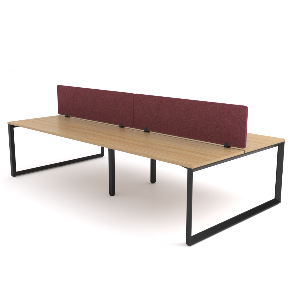 California Office Workstations (Loop Legs) 4-User Double-Sided Desk With AcoustiQ Screen (Maroon Screen)