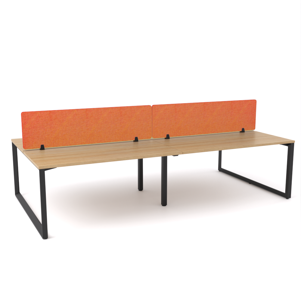 California Office Workstations (Loop Legs) 4-User Double-Sided Desk With AcoustiQ Screen (Orange Screen)