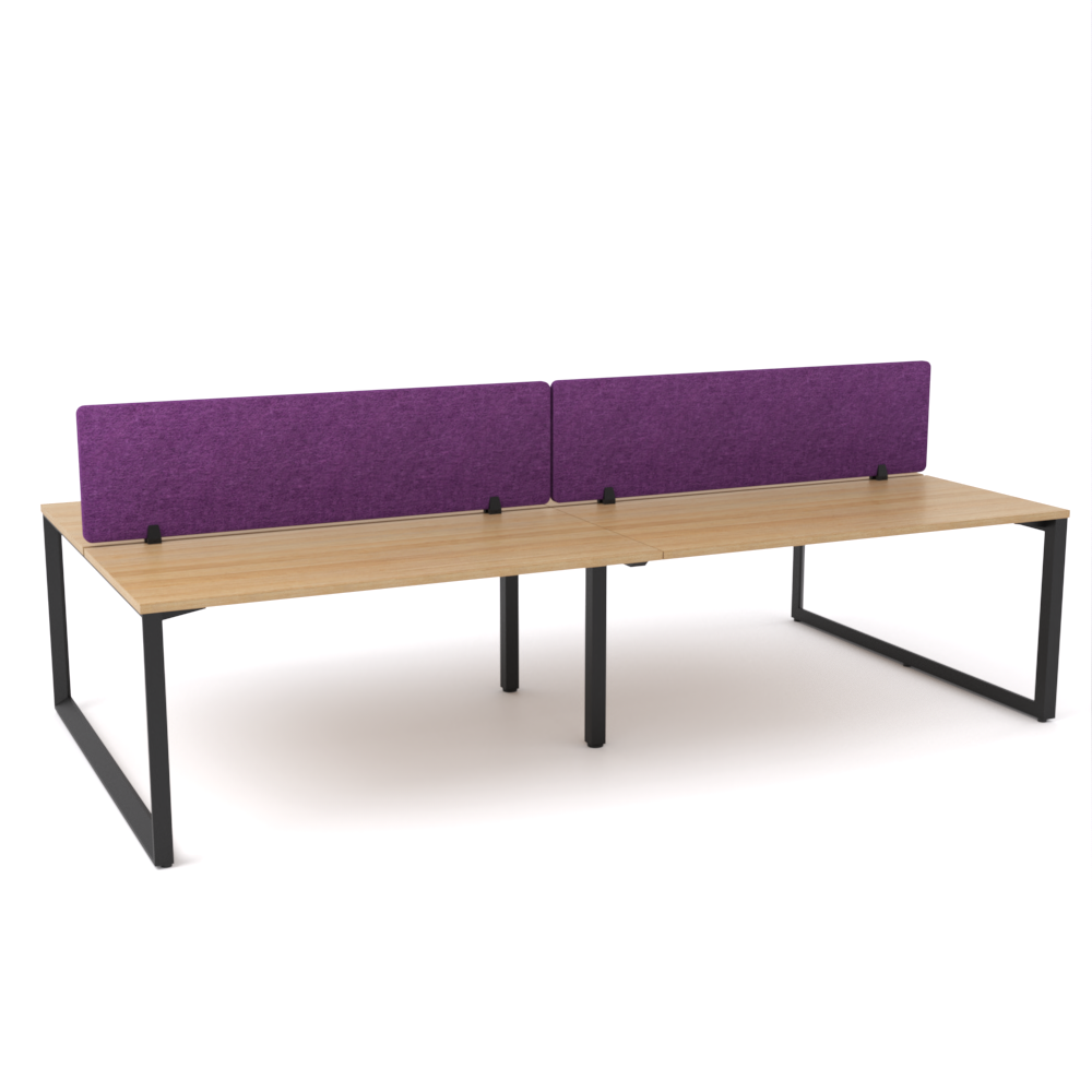 California Office Workstations (Loop Legs) 4-User Double-Sided Desk With AcoustiQ Screen (Purple Screen)