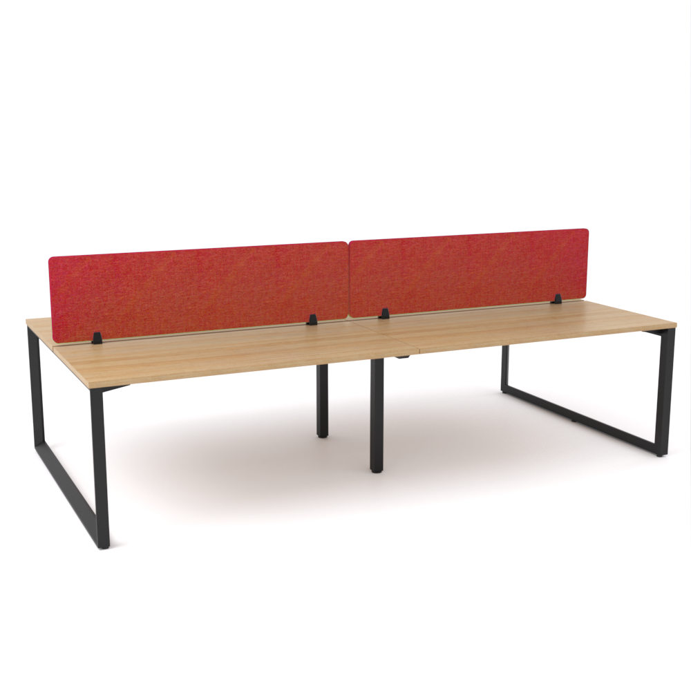 California Office Workstations (Loop Legs) 4-User Double-Sided Desk With AcoustiQ Screen (Red Screen)