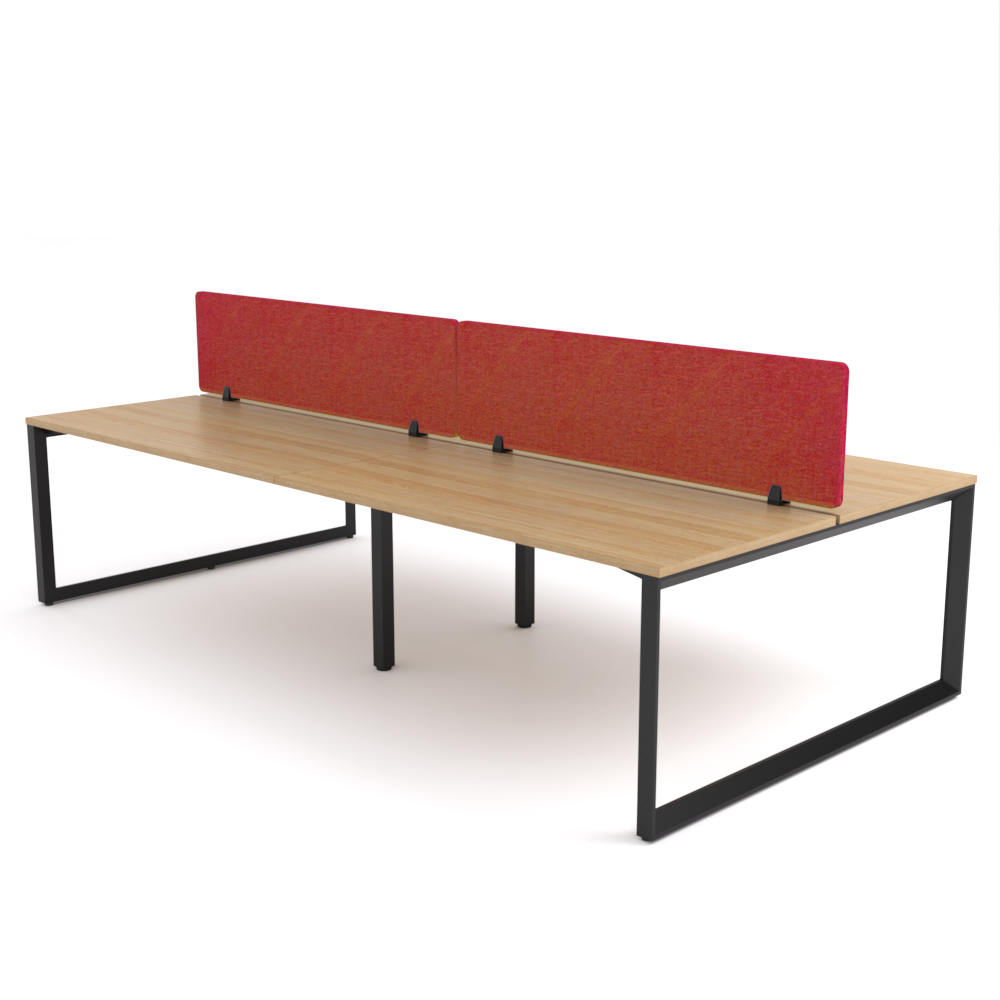 California Office Workstations (Loop Legs) 4-User Double-Sided Desk With AcoustiQ Screen (Red Screen)