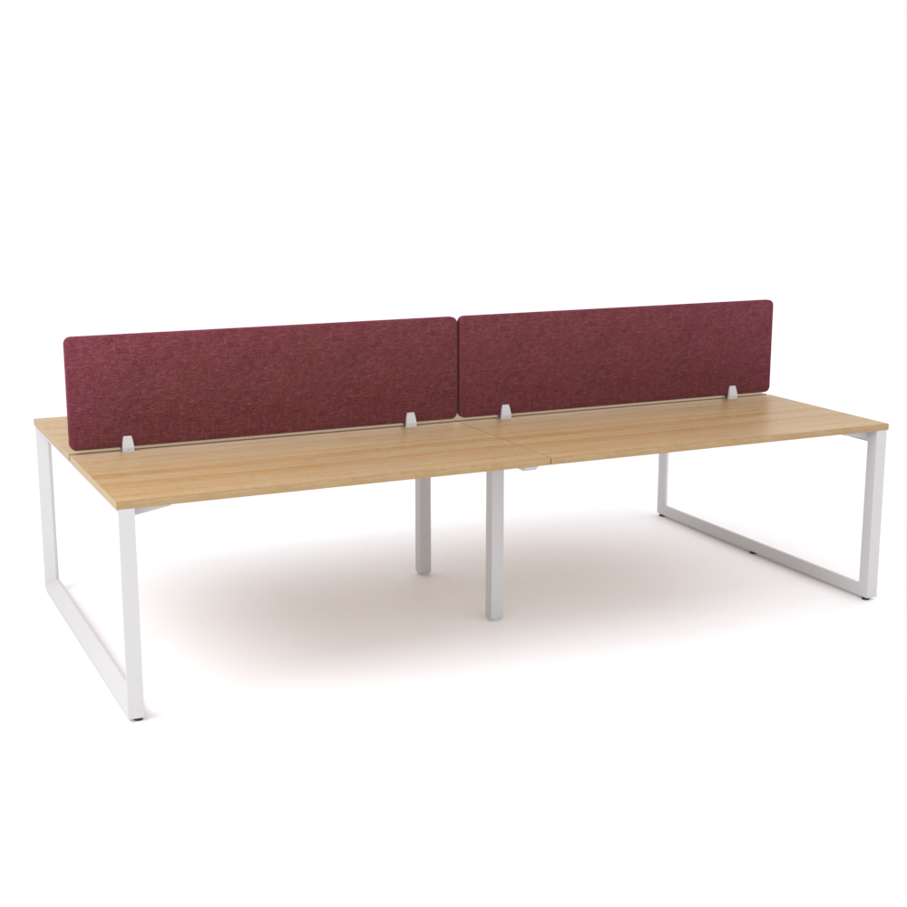 California Office Workstations (Loop Legs) 4-User Double-Sided Desk With AcoustiQ Screen (Maroon Screen)