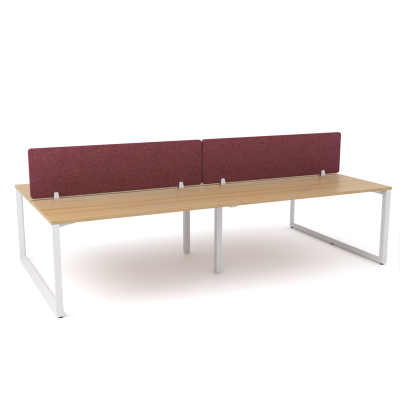 California Office Workstations (Loop Legs) 4-User Double-Sided Desk With AcoustiQ Screen (Maroon Screen)