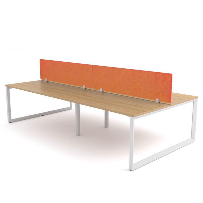 California Office Workstations (Loop Legs) 4-User Double-Sided Desk With AcoustiQ Screen (Orange Screen)