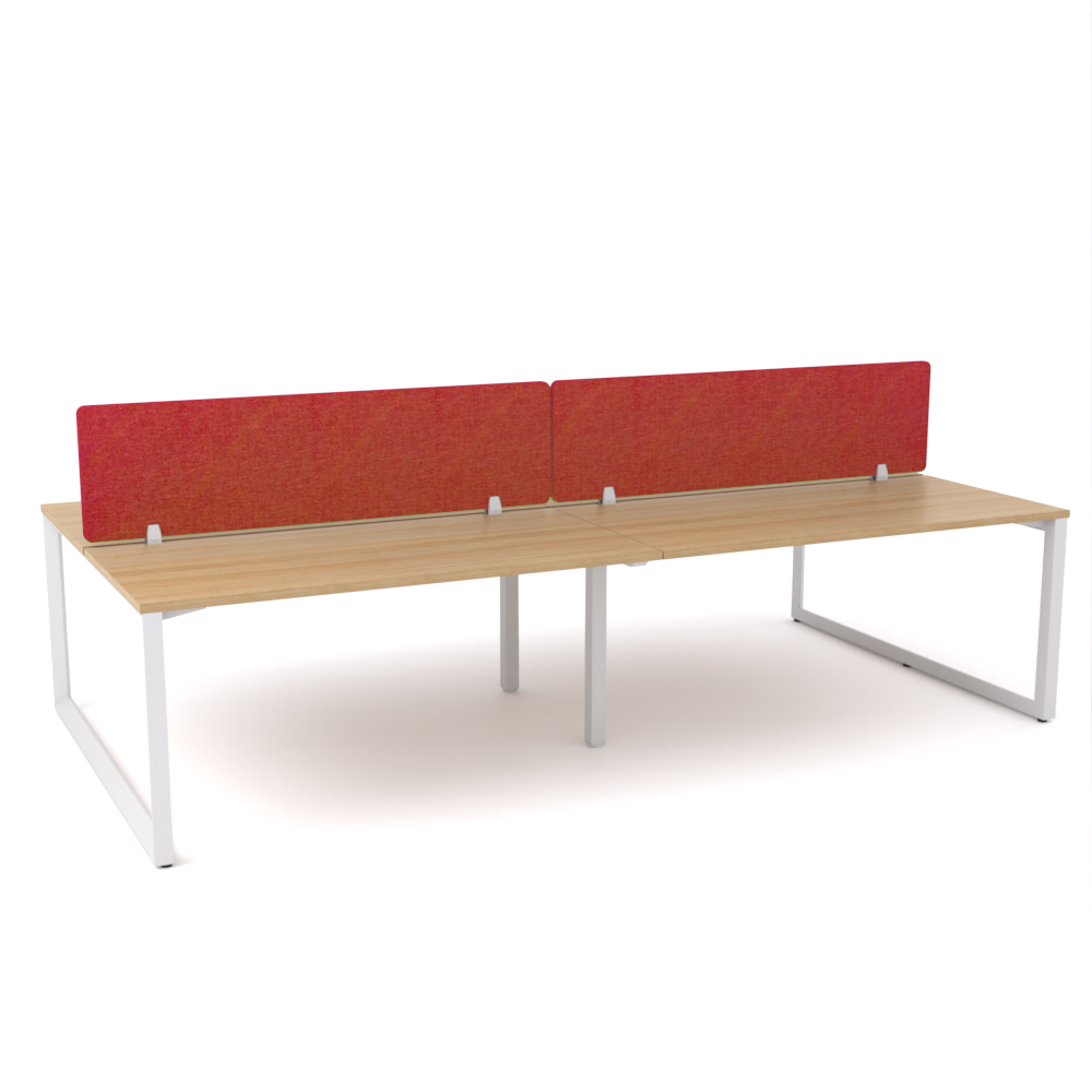 California Office Workstations (Loop Legs) 4-User Double-Sided Desk With AcoustiQ Screen (Red Screen)