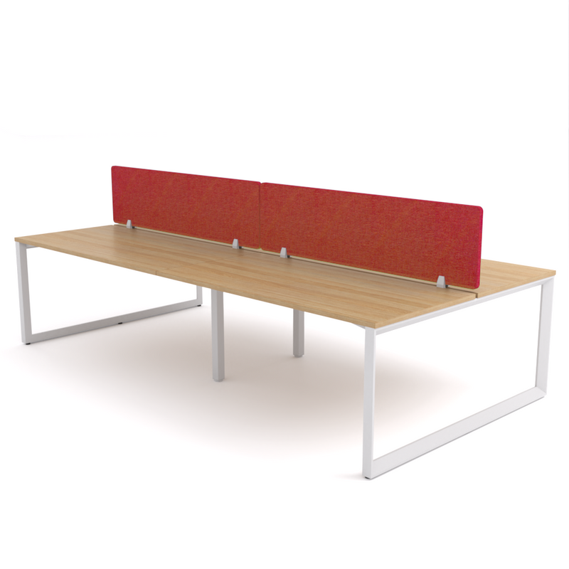California Office Workstations (Loop Legs) 4-User Double-Sided Desk With AcoustiQ Screen (Red Screen)