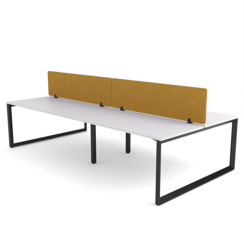 California Office Workstations (Loop Legs) 4-User Double-Sided Desk With AcoustiQ Screen (Golden Yellow Screen)
