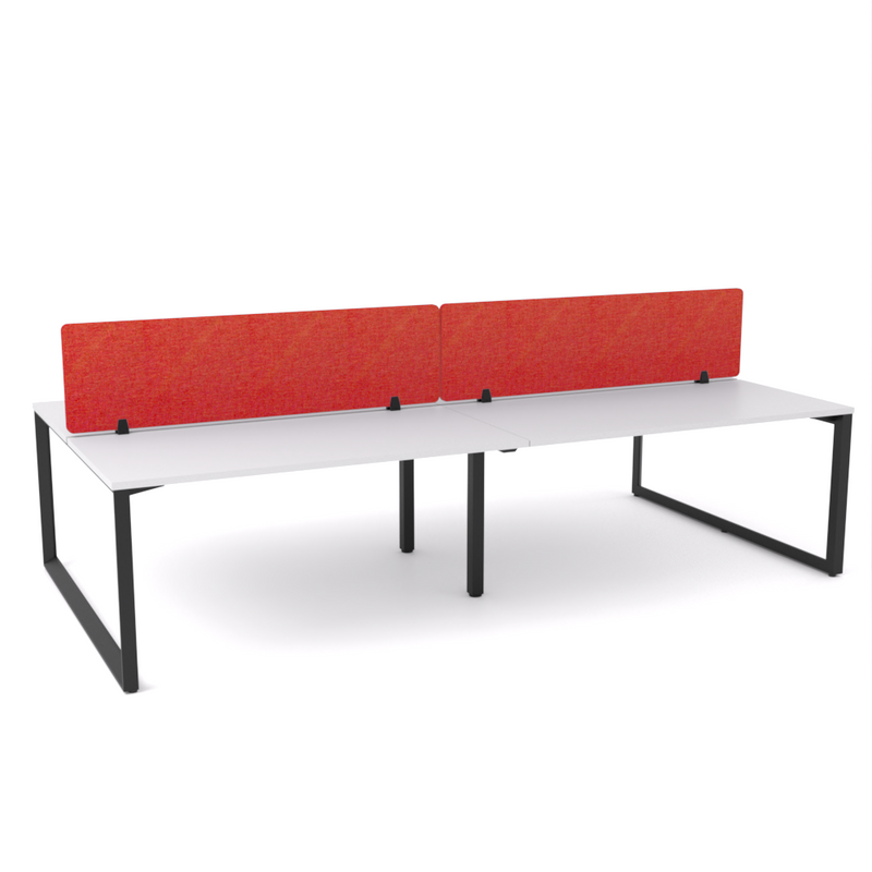 California Office Workstations (Loop Legs) 4-User Double-Sided Desk With AcoustiQ Screen (Red Screen)
