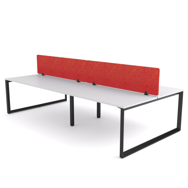 California Office Workstations (Loop Legs) 4-User Double-Sided Desk With AcoustiQ Screen (Red Screen)