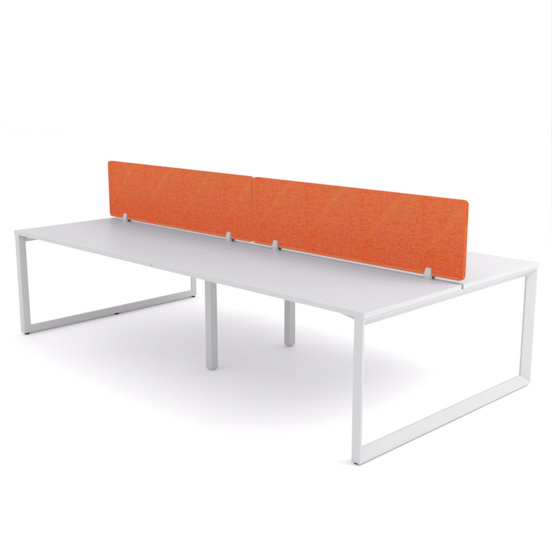 California Office Workstations (Loop Legs) 4-User Double-Sided Desk With AcoustiQ Screen (Orange Screen)