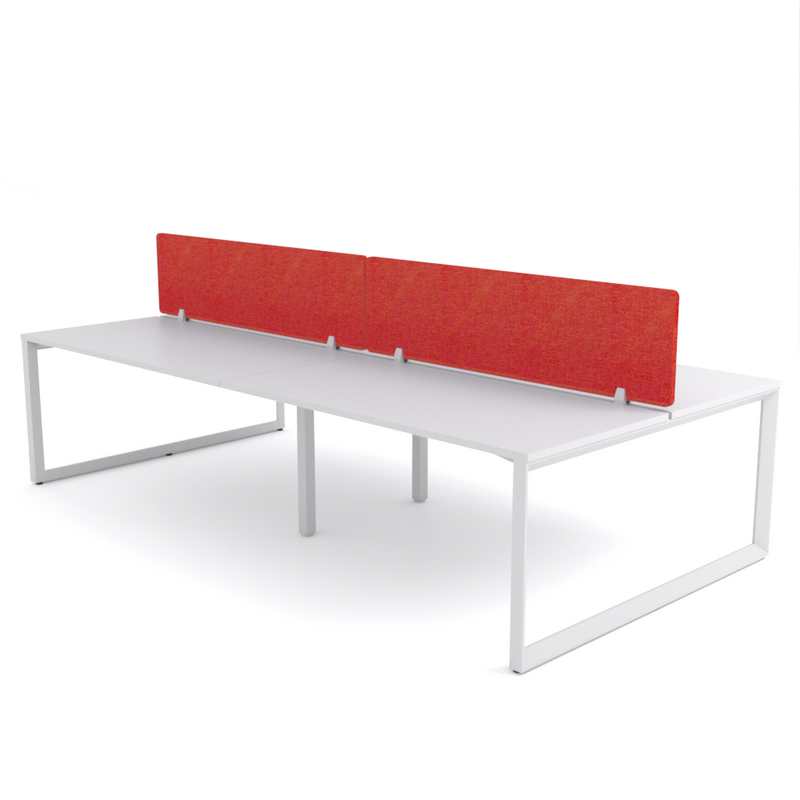 California Office Workstations (Loop Legs) 4-User Double-Sided Desk With AcoustiQ Screen (Red Screen)