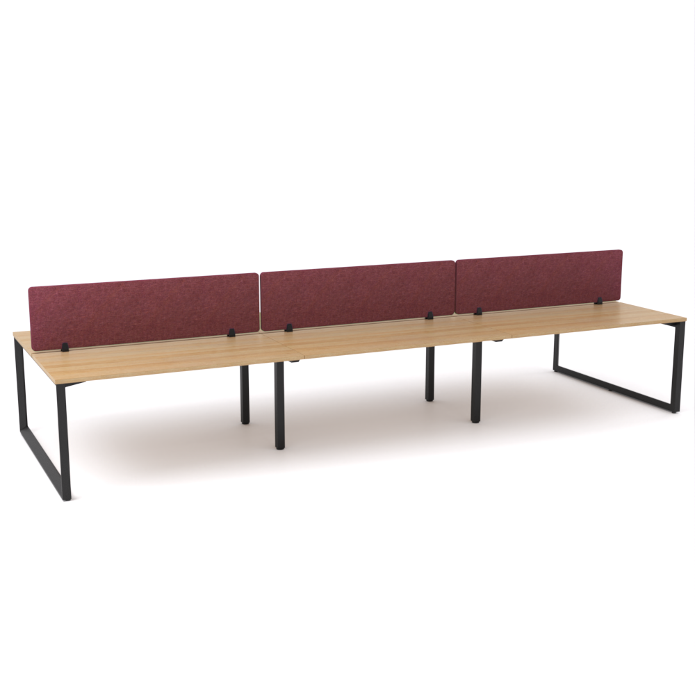 California Office Workstations (Loop Legs) 6-User Double-Sided Desk With AcoustiQ Screen (Maroon Screen)