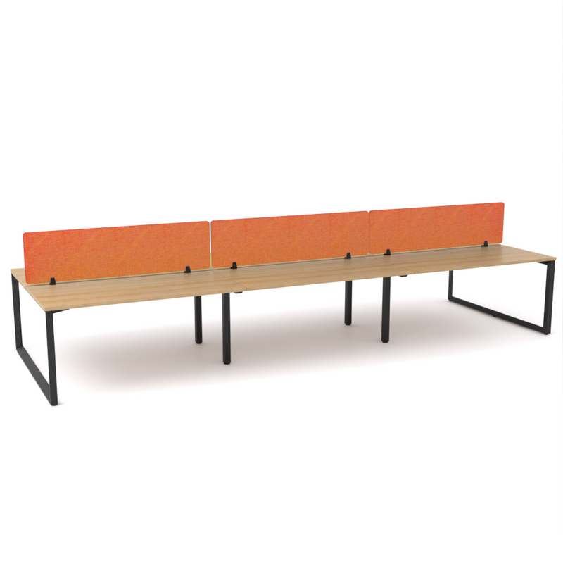 California Office Workstations (Loop Legs) 6-User Double-Sided Desk With AcoustiQ Screen (Orange Screen)
