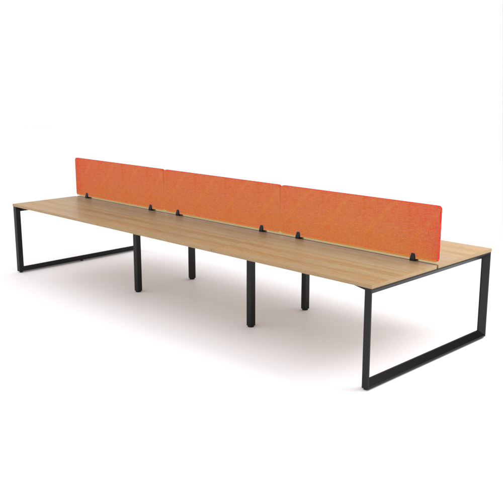 California Office Workstations (Loop Legs) 6-User Double-Sided Desk With AcoustiQ Screen (Orange Screen)