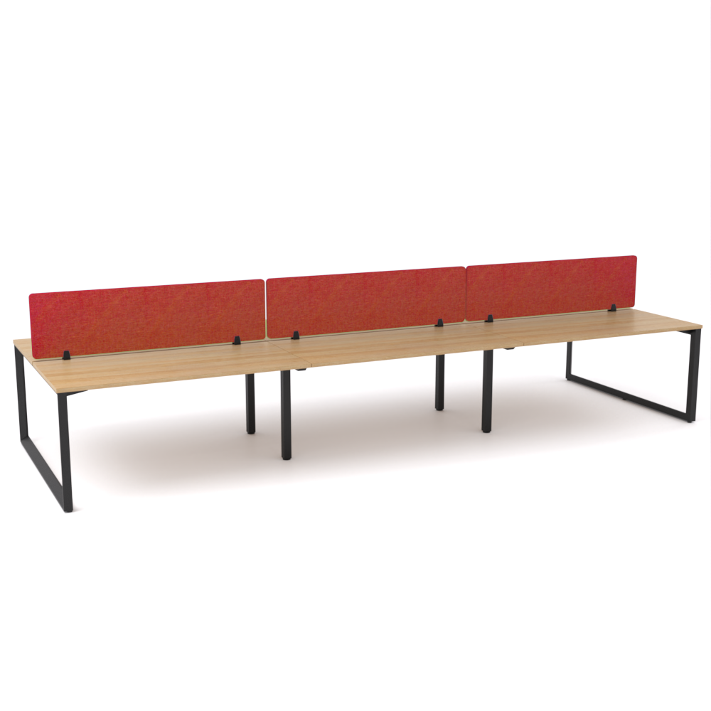California Office Workstations (Loop Legs) 6-User Double-Sided Desk With AcoustiQ Screen (Red Screen)