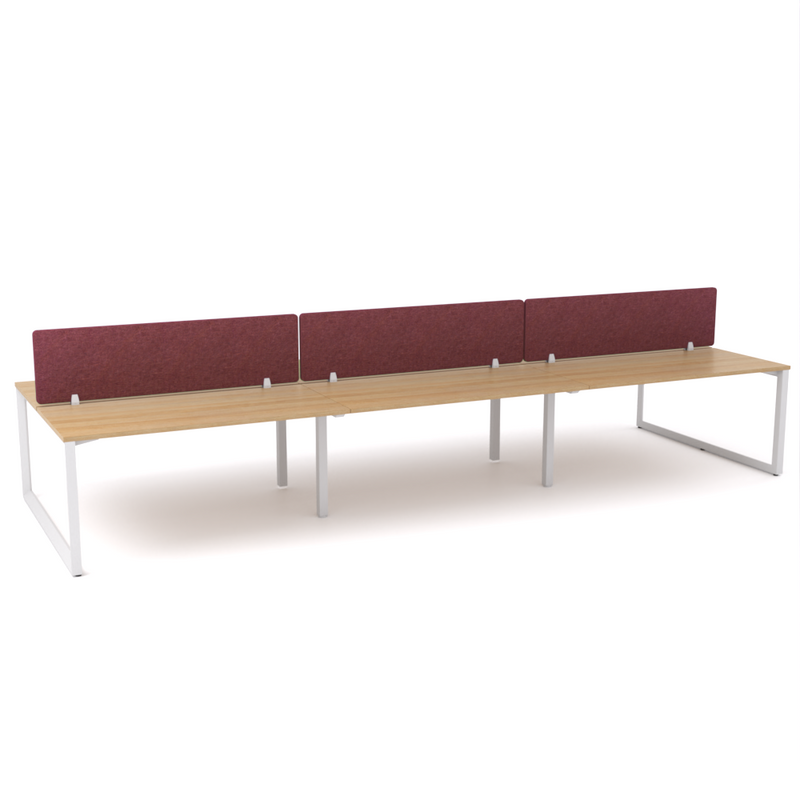 California Office Workstations (Loop Legs) 6-User Double-Sided Desk With AcoustiQ Screen (Maroon Screen)