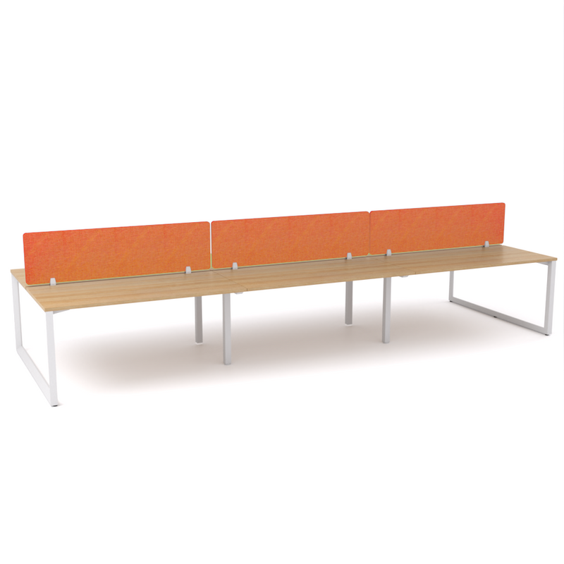 California Office Workstations (Loop Legs) 6-User Double-Sided Desk With AcoustiQ Screen (Orange Screen)