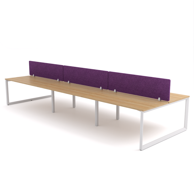California Office Workstations (Loop Legs) 6-User Double-Sided Desk With AcoustiQ Screen (Purple Screen)