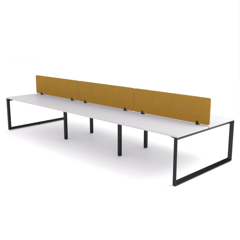 California Office Workstations (Loop Legs) 6-User Double-Sided Desk With AcoustiQ Screen (Golden Yellow Screen)