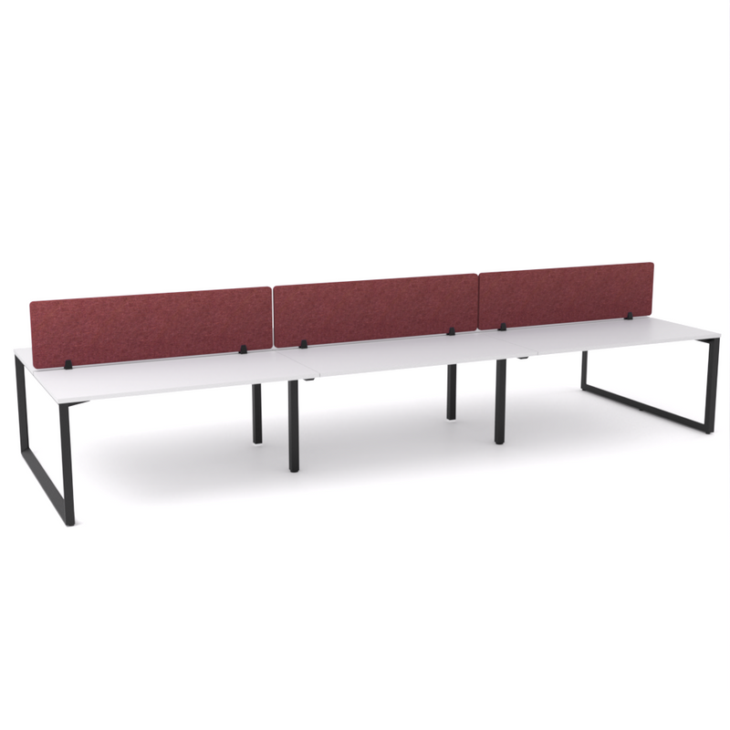 California Office Workstations (Loop Legs) 6-User Double-Sided Desk With AcoustiQ Screen (Maroon Screen)