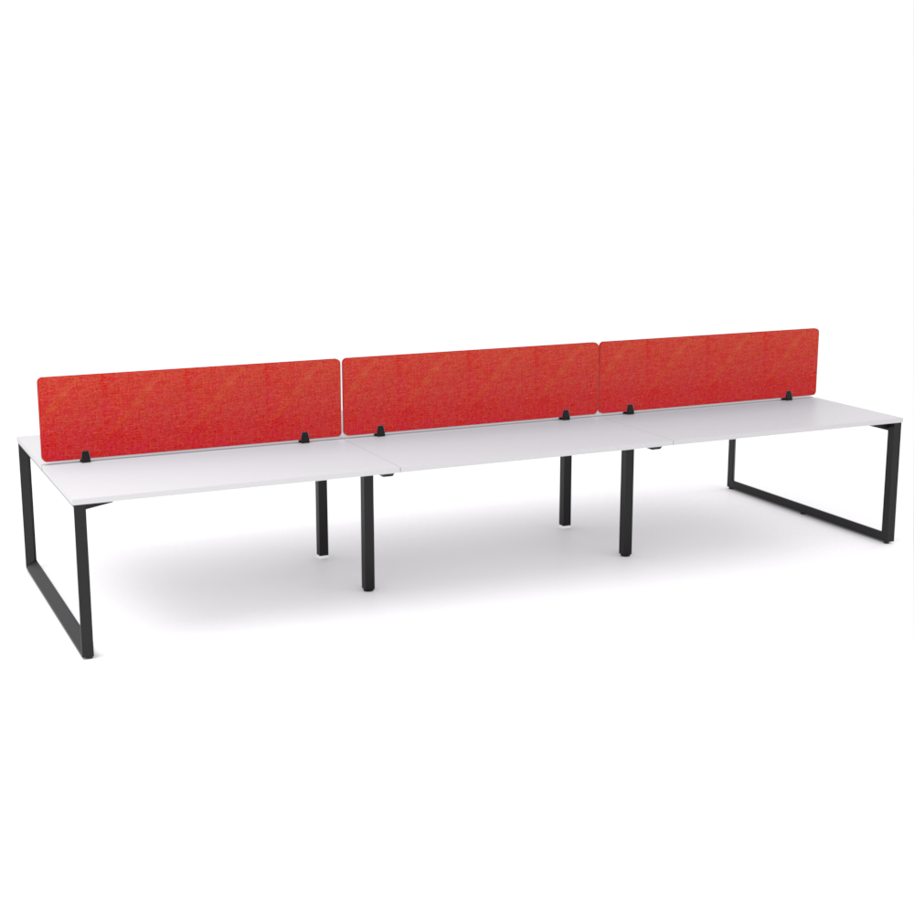California Office Workstations (Loop Legs) 6-User Double-Sided Desk With AcoustiQ Screen (Red Screen)-Elite Office Furniture
