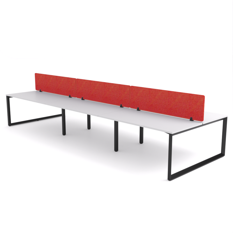 California Office Workstations (Loop Legs) 6-User Double-Sided Desk With AcoustiQ Screen (Red Screen)