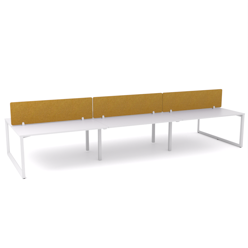 California Office Workstations (Loop Legs) 6-User Double-Sided Desk With AcoustiQ Screen (Golden Yellow Screen)-Elite Office Furniture