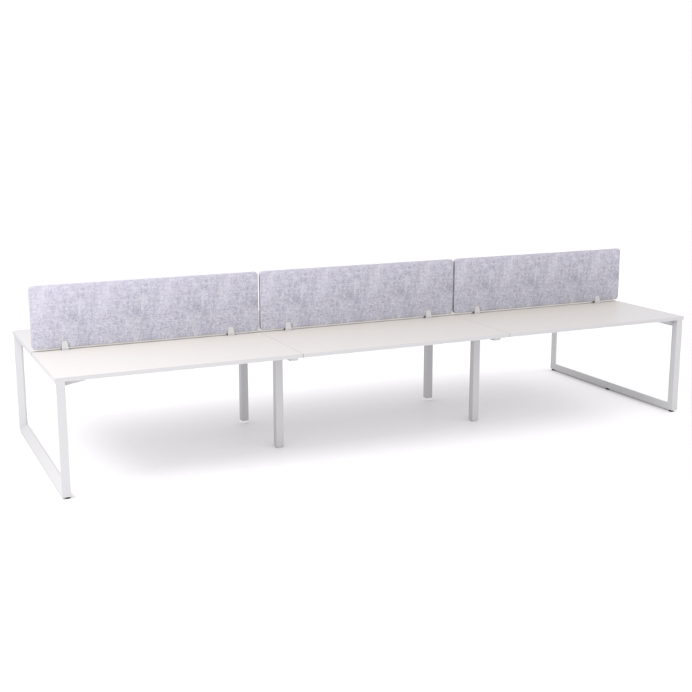 California Office Workstations (Loop Legs) 6-User Double-Sided Desk With AcoustiQ Screen (Marble Gray Screen)-Elite Office Furniture