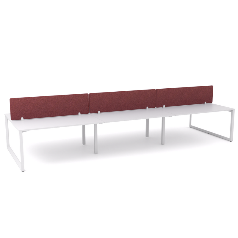 California Office Workstations (Loop Legs) 6-User Double-Sided Desk With AcoustiQ Screen (Maroon Screen)