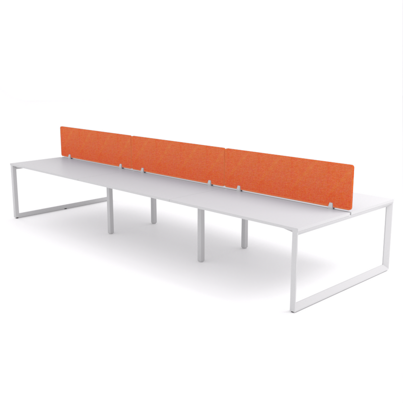California Office Workstations (Loop Legs) 6-User Double-Sided Desk With AcoustiQ Screen (Orange Screen)