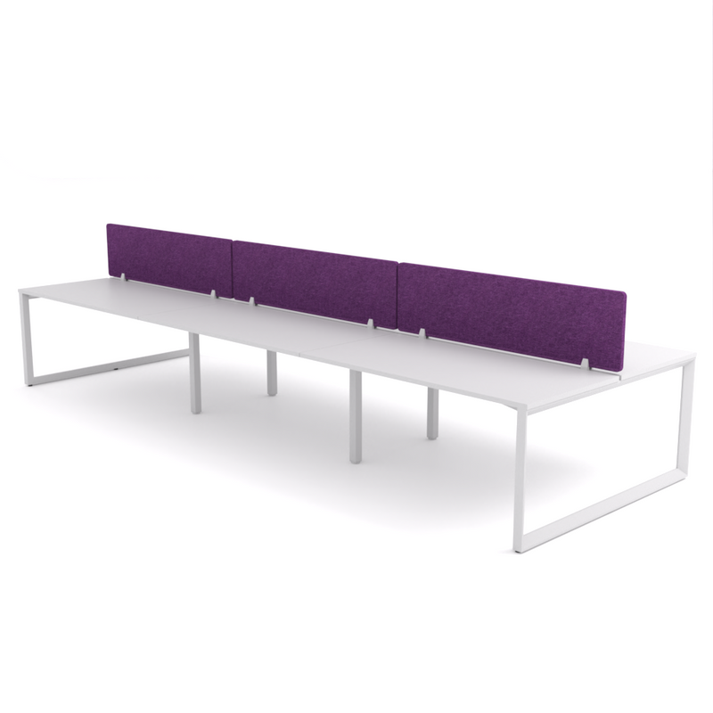 California Office Workstations (Loop Legs) 6-User Double-Sided Desk With AcoustiQ Screen (Purple Screen)