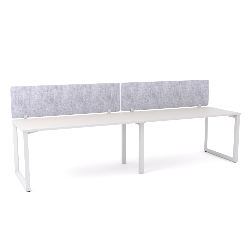 California Office Workstations (Loop Legs) 2-User Single-Sided Desk With AcoustiQ Screen (Marble Gray Screen)-Elite Office Furniture
