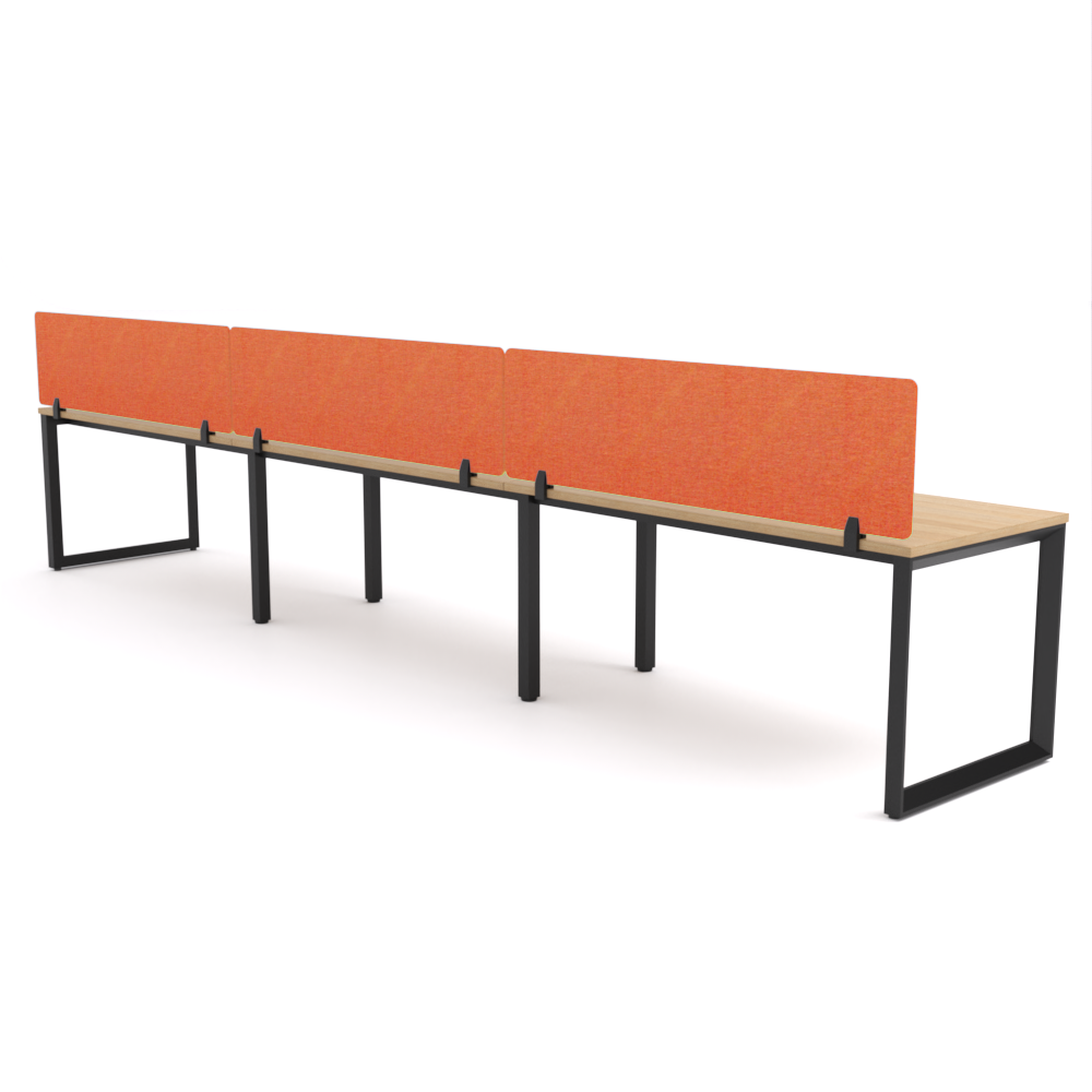 California Office Workstations (Loop Legs) 3-User Single-Sided Desk With AcoustiQ Screen (Orange Screen)
