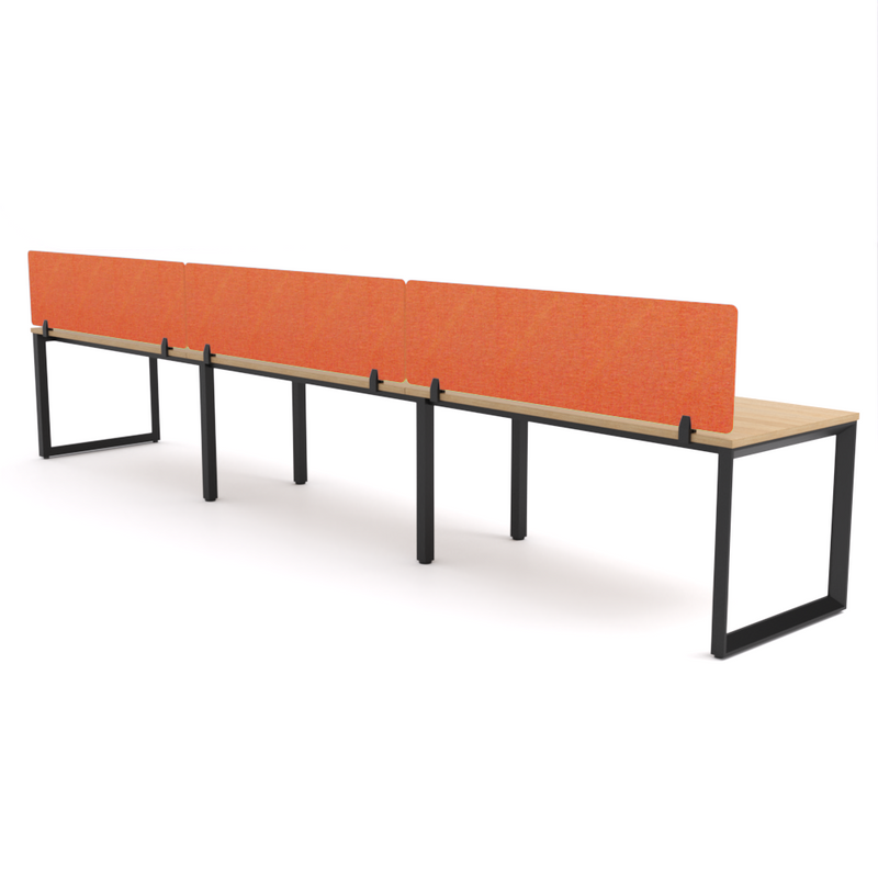 California Office Workstations (Loop Legs) 3-User Single-Sided Desk With AcoustiQ Screen (Orange Screen)