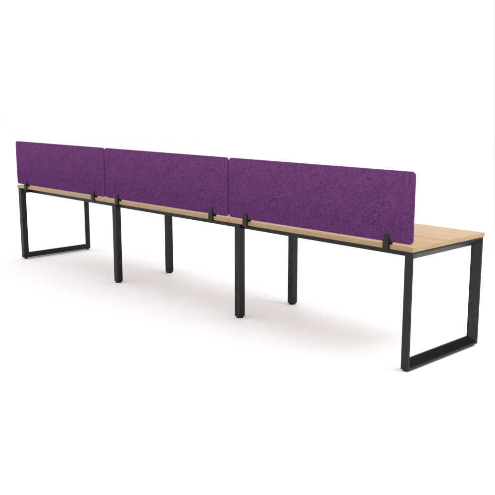 California Office Workstations (Loop Legs) 3-User Single-Sided Desk With AcoustiQ Screen (Purple Screen)