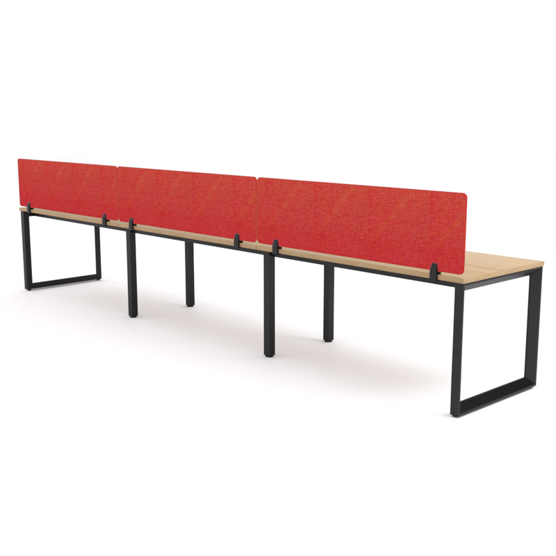 California Office Workstations (Loop Legs) 3-User Single-Sided Desk With AcoustiQ Screen (Red Screen)