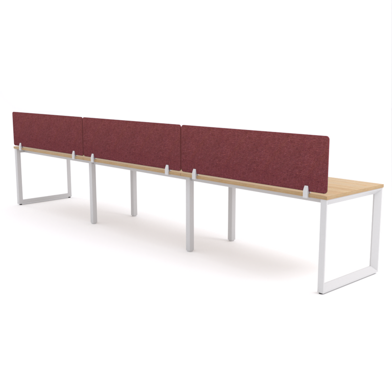 California Office Workstations (Loop Legs) 3-User Single-Sided Desk With AcoustiQ Screen (Maroon Screen)